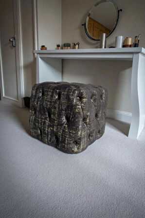 BEST İthal Kadife Babyface Kumaş Varak Baskı Küp Puf - Modern Ve Şık Oturma & Dekoratif Kullanım