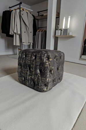 BEST İthal Kadife Babyface Kumaş Varak Baskı Küp Puf - Modern Ve Şık Oturma & Dekoratif Kullanım