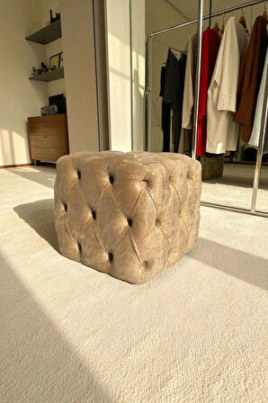 BEST İthal Kadife Babyface Kumaş Varak Baskı Küp Puf - Modern Ve Şık Oturma & Dekoratif Kullanım