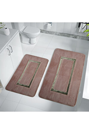 Meram Kaymaz Taban, Yumuşacık, Emici 2'li Ultra Lüks Deri Detaylı Banyo Paspası Seti