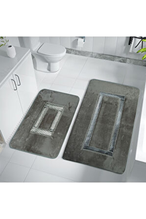 Meram Kaymaz Taban, Yumuşacık, Emici 2'li Ultra Lüks Deri Detaylı Banyo Paspası Seti