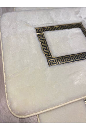 Meram Kaymaz Taban, Yumuşacık, Emici 2'li Ultra Lüks Deri Detaylı Banyo Paspası Seti