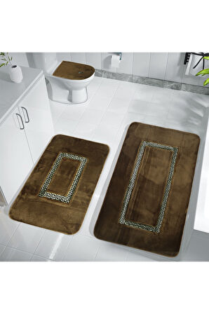 Meram Kaymaz Taban, Yumuşacık, Emici 2'li Ultra Lüks Deri Detaylı Banyo Paspası Seti