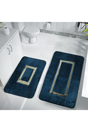 Meram Kaymaz Taban, Yumuşacık, Emici 2'li Ultra Lüks Deri Detaylı Banyo Paspası Seti