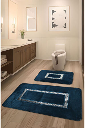 Meram Kaymaz Taban, Yumuşacık, Emici 2'li Ultra Lüks Deri Detaylı Banyo Paspası Seti