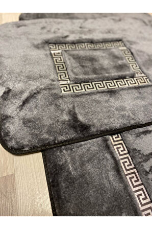 Meram Kaymaz Taban, Yumuşacık, Emici 2'li Ultra Lüks Deri Detaylı Banyo Paspası Seti