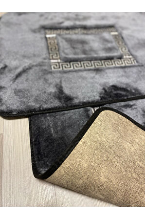 Meram Kaymaz Taban, Yumuşacık, Emici 2'li Ultra Lüks Deri Detaylı Banyo Paspası Seti