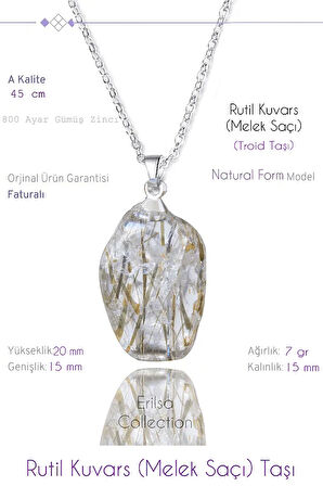 Sertifikalı Tımbıl Model Rutil Kuvars Taşı Kolye (Melek Saçı)