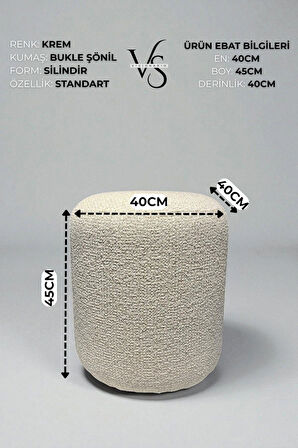 LISBON Bukle Şönil Kumaş Silindir Puf - Modern Dekoratif Oturma Pufu Şık ve Konforlu Bench