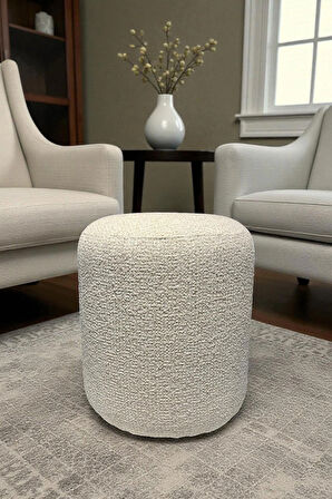 LISBON Bukle Şönil Kumaş Silindir Puf - Modern Dekoratif Oturma Pufu Şık ve Konforlu Bench