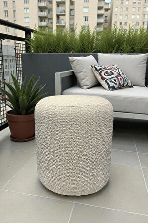 LISBON Bukle Şönil Kumaş Silindir Puf - Modern Dekoratif Oturma Pufu Şık ve Konforlu Bench