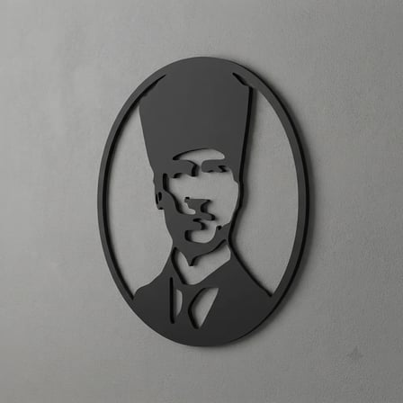 Kalpaklı Atatürk Portresi Duvar Tablosu - Siyah MDF Duvar Dekoru