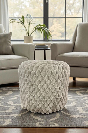 MILANO Yumuşak Rabbit Kumaş (Tavşan Tüyü) Silindir Puf – Modern ve Konforlu Dekoratif Oturma Bench