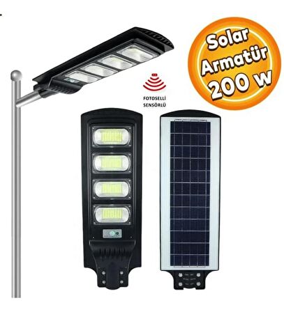 Asyagrup Voltek 200w Kumandalı Solar Led Sokak Armatürü / Sensörlü - Beyaz Işık