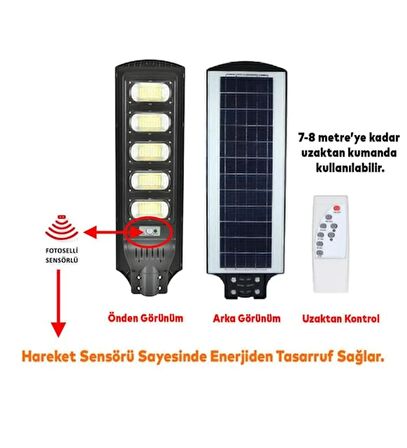 Asyagrup Voltek 200w Kumandalı Solar Led Sokak Armatürü / Sensörlü - Beyaz Işık