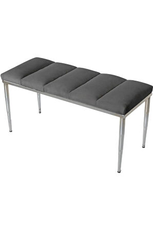 Vesta Silver Bench Luxery Metal Ayaklı Gri Puf