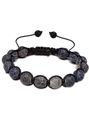 Sertifikalı Damarlı Siyah Akik Taşı Bileklik - Makrome