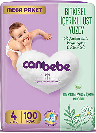 Canbebe Bebek Bezi Mega Paket 4 Beden (7-14 kg) 100 Adet