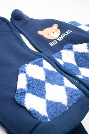 3 PARÇALI LACİVERT RENK AYICIKLI PELUŞ ERKEK ÇOCUK TAKIM