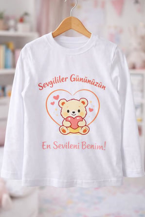 Sevgililer Günü Özel Uzun Kollu Erkek Çocuk Beyaz Tişört