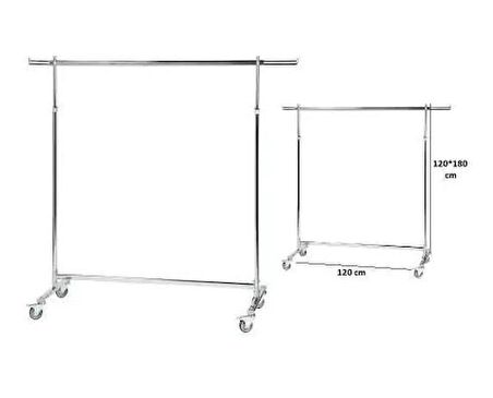 Komple Krom Frenli Tekerlekli Stand Askılık (Eşek) Stant - (Vitrin RAF)