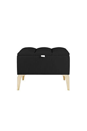 Vetra Mini Royal Siyah Kumaş Sandıklı Puf- Gold Ayak Dekoratif Bench Puf