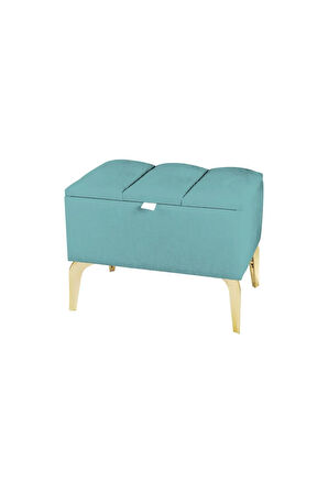 Vetra Mini Royal Turkuaz Kumaş Sandıklı Puf- Gold Ayak Dekoratif Bench Puf