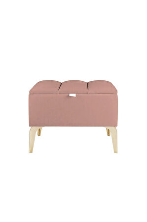 Vetra Mini Royal Pudra Kumaş Sandıklı Puf- Gold Ayak Dekoratif Bench Puf