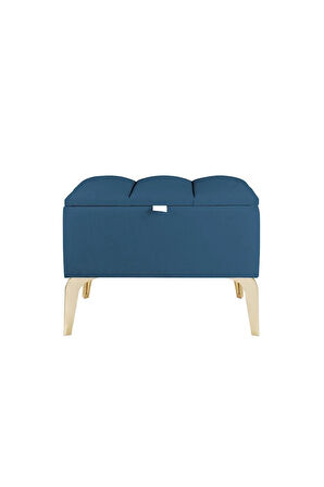 Vetra Mini Royal Mavi Kumaş Sandıklı Puf- Gold Ayak Dekoratif Bench Puf