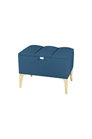 Vetra Mini Royal Mavi Kumaş Sandıklı Puf- Gold Ayak Dekoratif Bench Puf