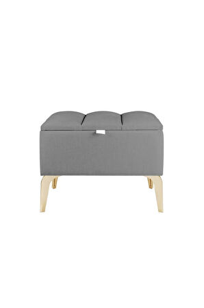 Vetra Mini Royal Gri Kumaş Sandıklı Puf- Gold Ayak Dekoratif Bench Puf