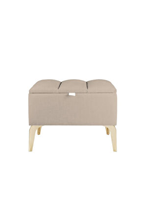 Vetra Mini Royal Krem Kumaş Sandıklı Puf- Gold Ayak Dekoratif Bench Puf