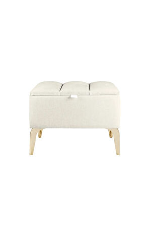 Vetra Mini Royal Beyaz Kumaş Sandıklı Puf- Gold Ayak Dekoratif Bench Puf
