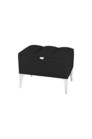 Vetra Mini Royal Siyah Kumaş Sandıklıpuf- Gümüş Ayak Dekoratif Bench Puf