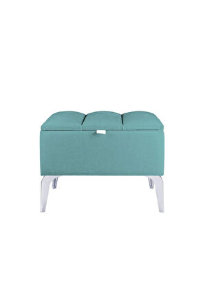 Vetra Mini Royal Turkuaz Kumaş Sandıklı Puf- Gümüş Ayak Dekoratif Bench Puf