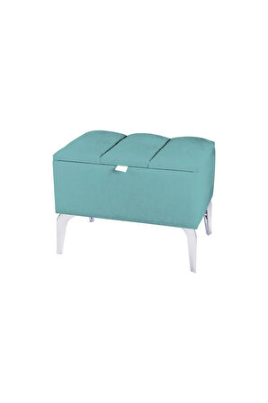 Vetra Mini Royal Turkuaz Kumaş Sandıklı Puf- Gümüş Ayak Dekoratif Bench Puf