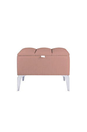Vetra Mini Royal Pudra Kumaş Sandıklı Puf- Gümüş Ayak Dekoratif Bench Puf