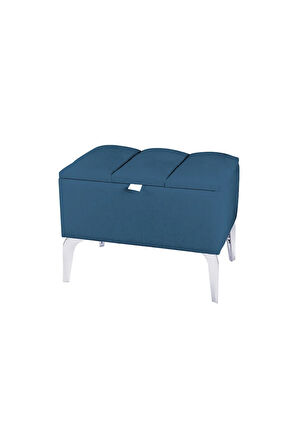 Vetra Mini Royal Mavi Kumaş Sandıklıpuf- Gümüş Ayak Dekoratif Bench Puf