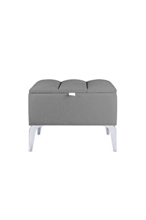 Vetra Mini Royal Gri Kumaş Sandıklıpuf- Gümüş Ayak Dekoratif Bench Puf
