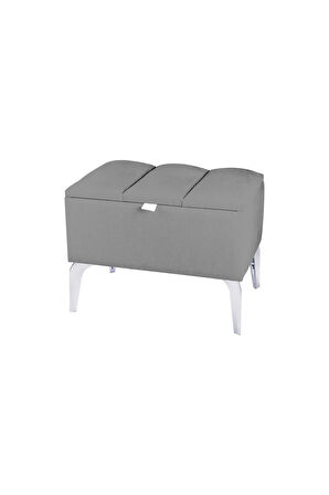 Vetra Mini Royal Gri Kumaş Sandıklıpuf- Gümüş Ayak Dekoratif Bench Puf
