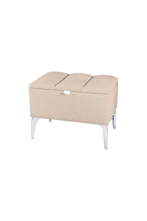 Vetra Mini Royal Krem Kumaş Sandıklıpuf- Gümüş Ayak Dekoratif Bench Puf