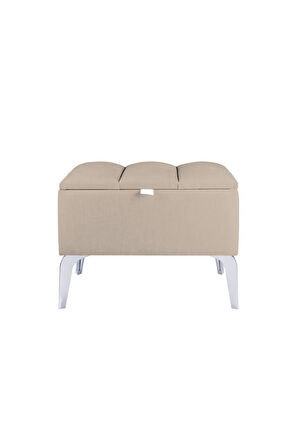 Vetra Mini Royal Bej Kumaş Sandıklı Puf- Gümüş Ayak Dekoratif Bench Puf