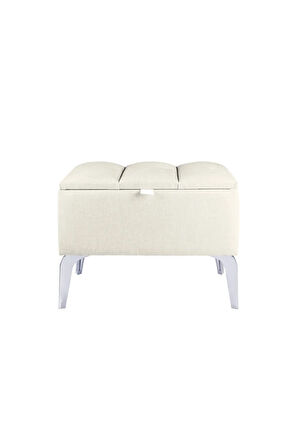 Vetra Mini Royal Beyaz Kumaş Sandıklı Puf- Gümüş Ayak Dekoratif Bench Puf