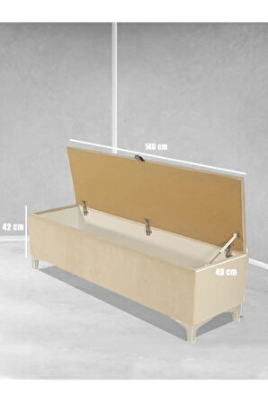 Vetra V2 Sandıklı Puf -  Krem Dilimli Model Sandıklı Puf Bench - Sandıklı Yatak Ucu Bankı