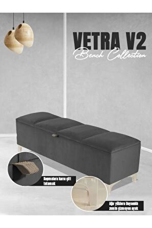 Vetra V2 Sandıklı Puf -  Gri Dilimli Model Sandıklı Bench Puf - Sandıklı Yatak Ucu Bankı