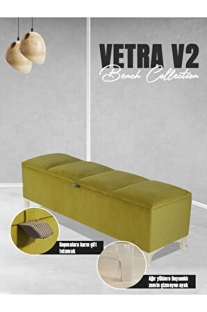 Vetra V2 Sandıklı Puf -  Hardal Dilimli Model Sandıklı Bench Puf - Sandıklı Yatak Ucu Bankı
