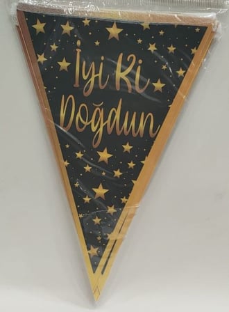 Premium GOLD SİYAH İYİ Kİ DOĞDUN ÜÇGEN FLAMA Kutlama Etkinlik Doğum Günü
