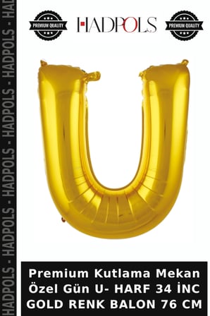 Premium Kutlama Mekan Özel Gün U- HARF 34 İNC GOLD RENK BALON 76 CM