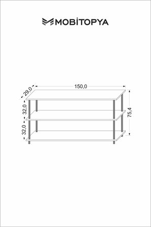 Çevir Kur 150 Cm Beyaz B.d Raflı Tv Sehpası, Tv Ünitesi 150*75*29 Cm