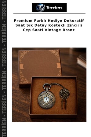 Premium Farklı Hediye Dekoratif Saat Şık Detay Köstekli Zincirli Cep Saati Vintage Bronz
